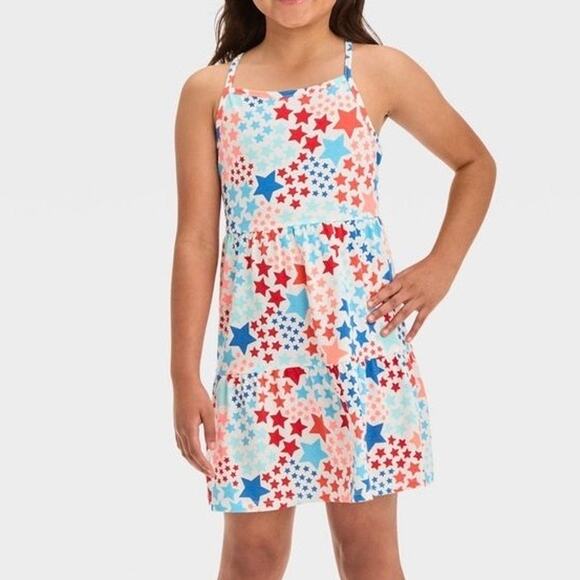 Cat & Jack Girls Sundress 6/7 Patriotic Stars Sleeveless Summer Casual - Picture 1 of 5